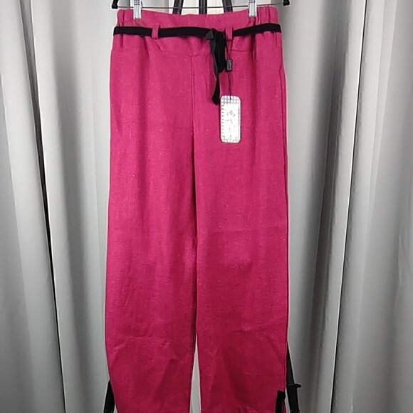 Cottage Clothing Inc Pants - Cottage Clothing Inc. Raspberry & Black Highlights Linen Pants Size Medium (NWT)